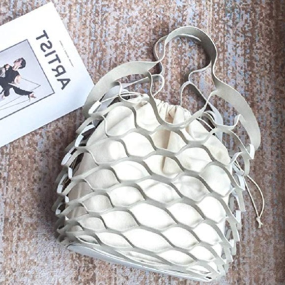 AUDREY 2pc Mesh and Removable Linen Shoulder Bag - Picture 7 of 7